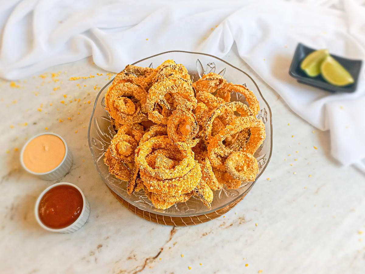Cebola empanada na air fryer