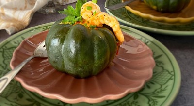 Abóbora pérola negra com camarão