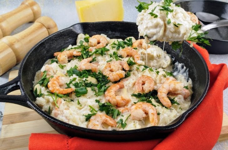 Arroz à piamontese com camarão