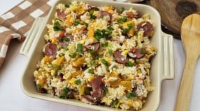 Arroz com abóbora e calabresa