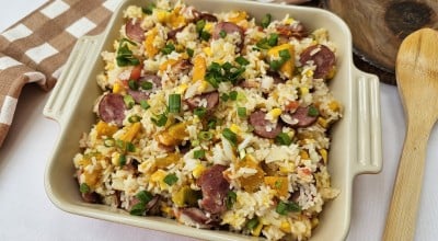 Arroz com abóbora e calabresa