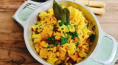 Arroz com açafrão e bacon