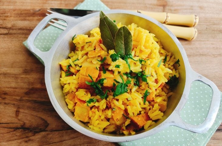 Arroz com açafrão e bacon