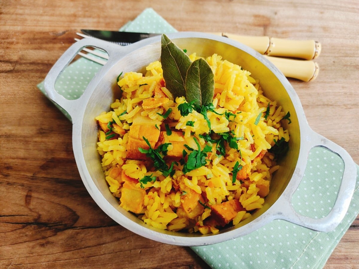 Arroz com açafrão e bacon