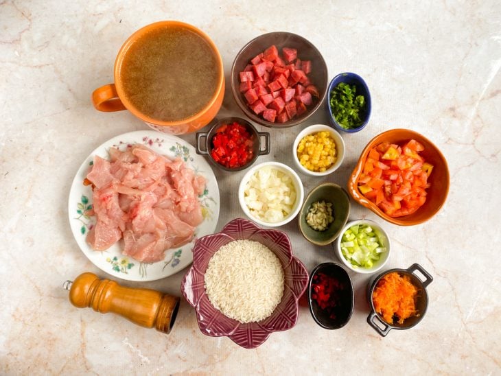 Ingredientes reunidos para o preparo da receita.
