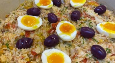 Arroz com lombo de bacalhau