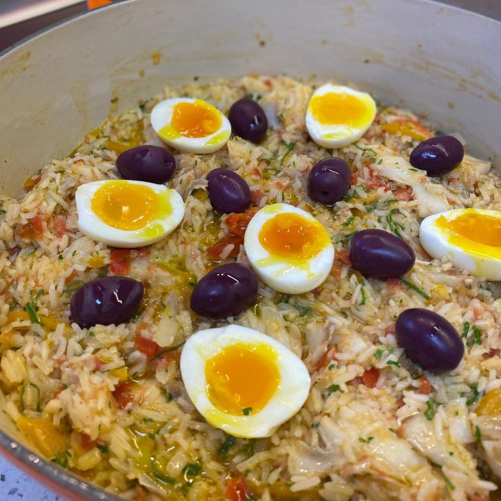 Arroz com lombo de bacalhau