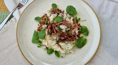 Arroz cremoso com carne seca
