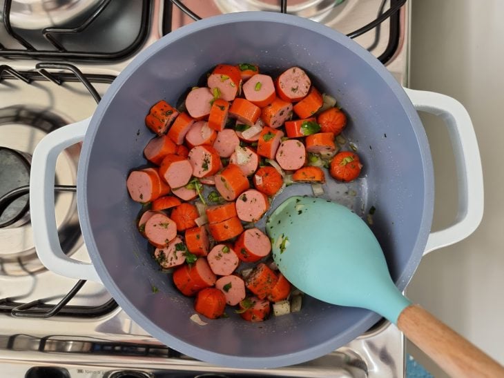 Arroz cremoso com salsicha - Passo a Passo