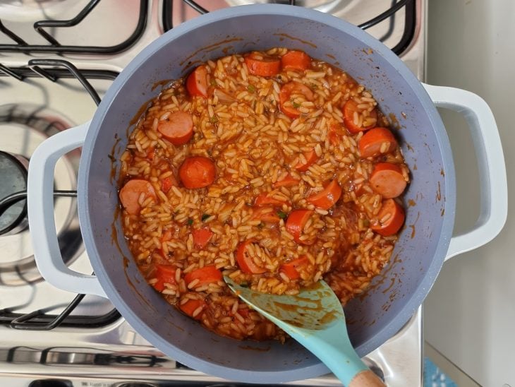 Arroz cremoso com salsicha - Passo a Passo