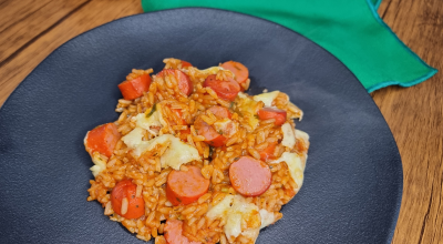 Arroz cremoso com salsicha