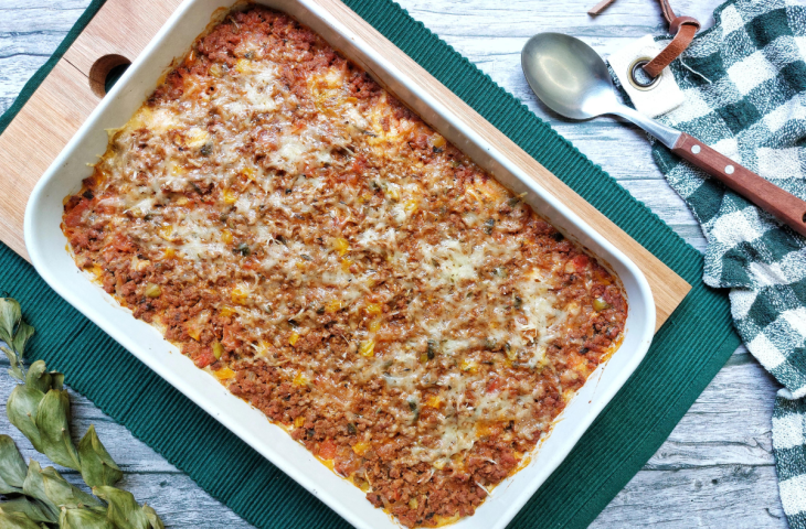 Arroz de forno com carne moída