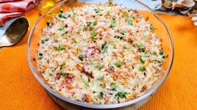 Arroz de forno com presunto e queijo