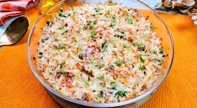 Arroz de forno com presunto e queijo