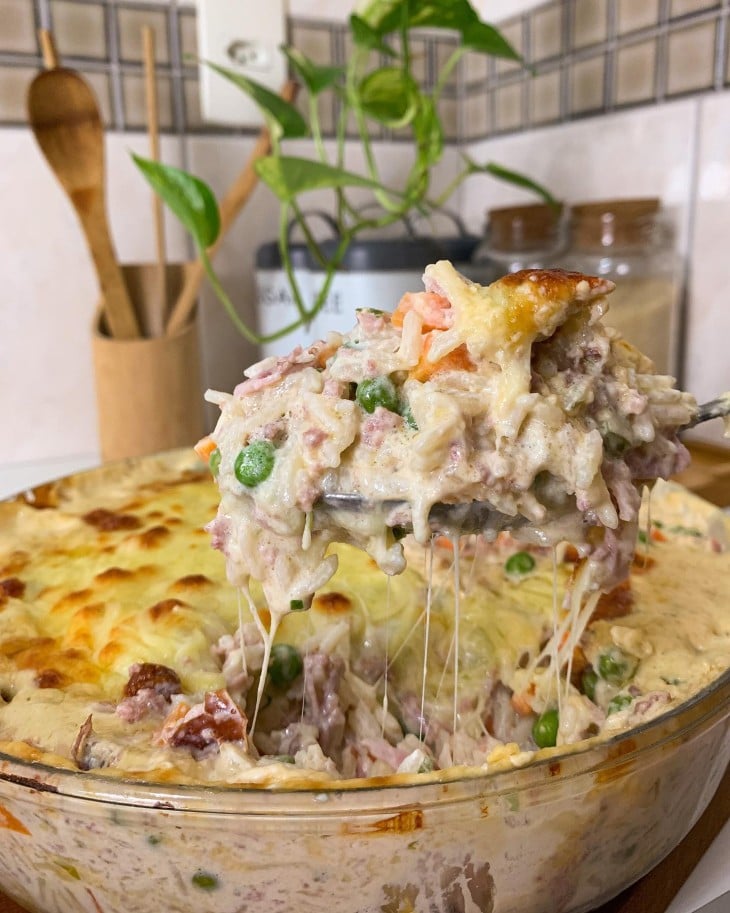 Arroz de forno cremoso com presunto