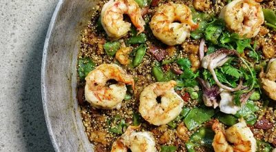 Arroz de grãos com camarão