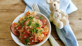 Arroz na pressão com linguiça