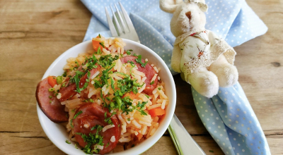 Arroz na pressão com linguiça
