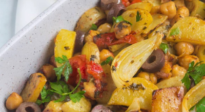 Assado de grão-de-bico com batata