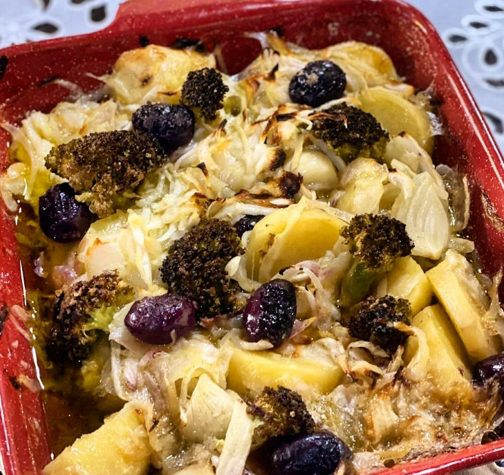 Bacalhau assado com brócolis