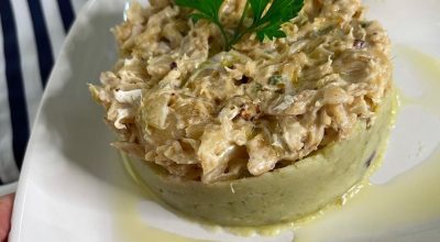 Bacalhau com batata-doce e alho-poró