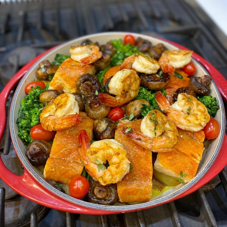 Bacalhau defumado com vegetais