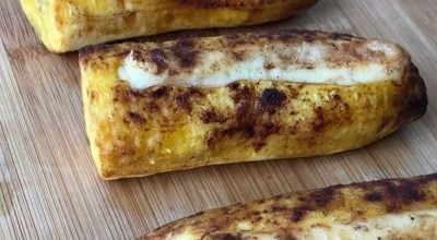 Banana-da-terra com queijo e canela