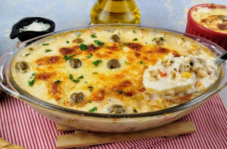 Batata gratinada com bacalhau