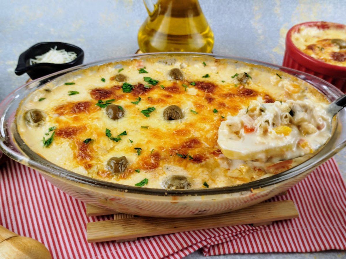 Batata gratinada com bacalhau