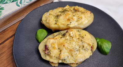 Batata recheada com bacon fácil