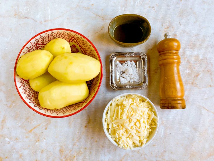 ingredientes para preparo de batata rosti.