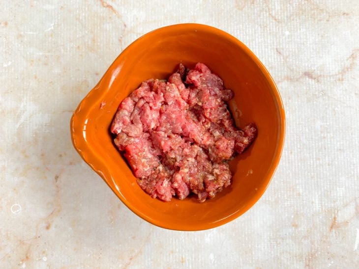 Uma tigela com carne moída temperada.