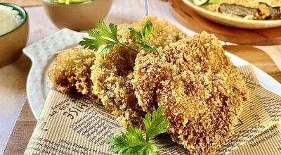 Bife à milanesa com trigo