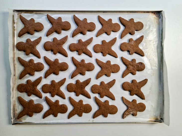 Na assadeira. biscoitos saídos do forno já assados.