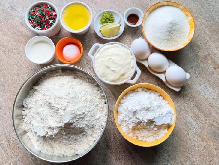 Ingredientes separados sobre a bancada antes de iniciar a receita.