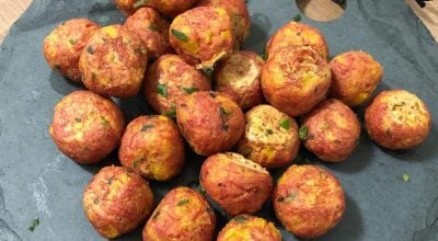 Bolinho de mandioquinha com carne seca