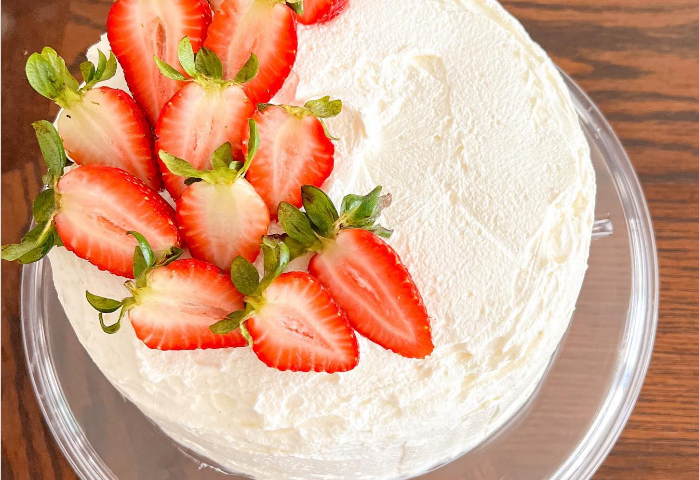 Bolo de baunilha com recheio de mascarpone