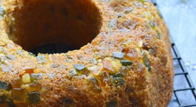 Bolo de frutas cristalizadas sem ovo