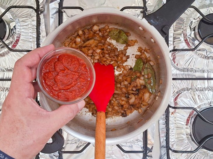 Extrato de tomate adicionado à panela.