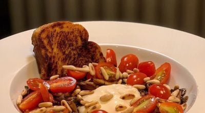 Burrata com cogumelos e tomate