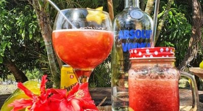 Caipiroska de framboesa com carambola