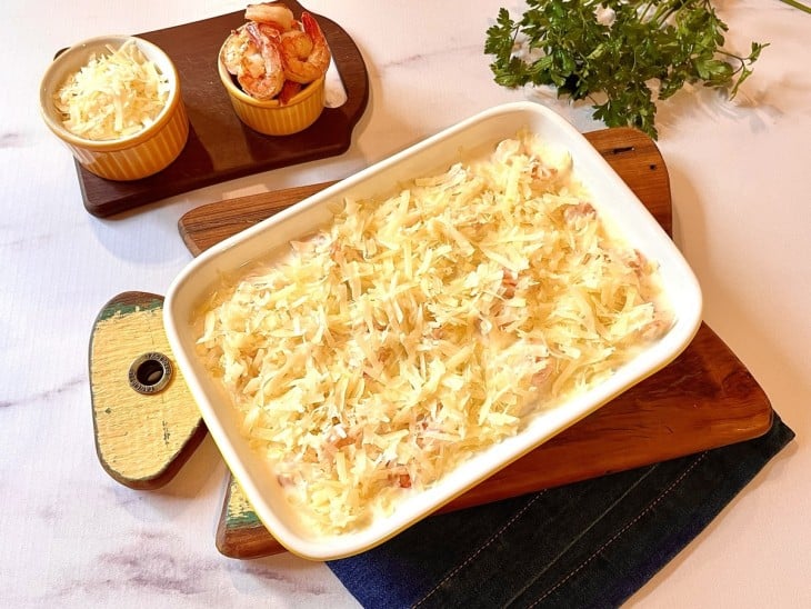 Camarão ao molho branco gratinado com batata - Passo a Passo