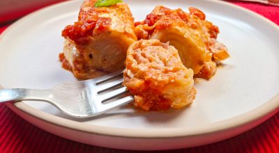 Canelone de presunto e queijo com massa de pastel