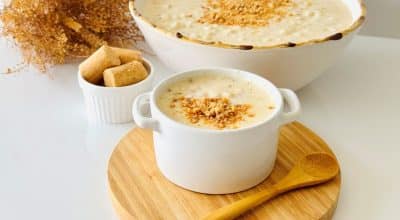 Canjica cremosa com leite condensado e creme de leite