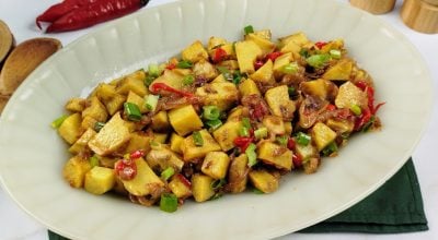 Cará-moela com cebolas caramelizadas