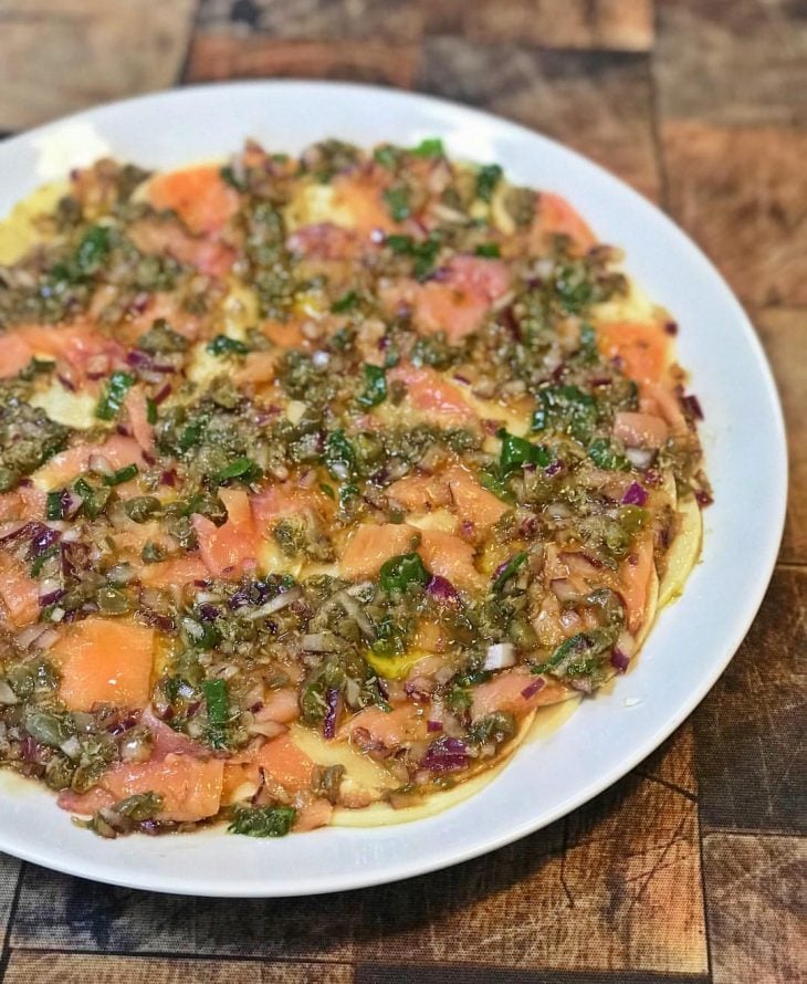 Carpaccio de palmito pupunha com salmão