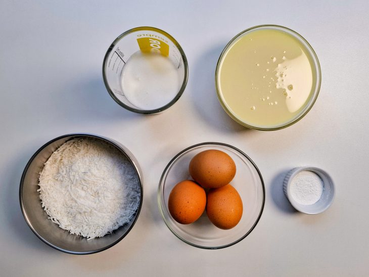 ingredientes para preparo de cocada de forno cremosa.