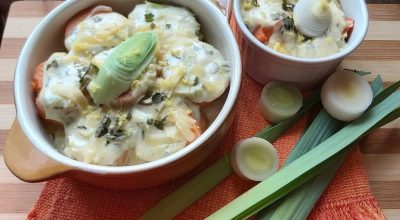 Cocotte de batata-doce com alho-poró
