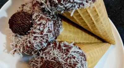 Cone trufado de chocolate com coco