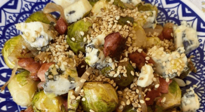Couve-de-bruxelas com bacon e gorgonzola